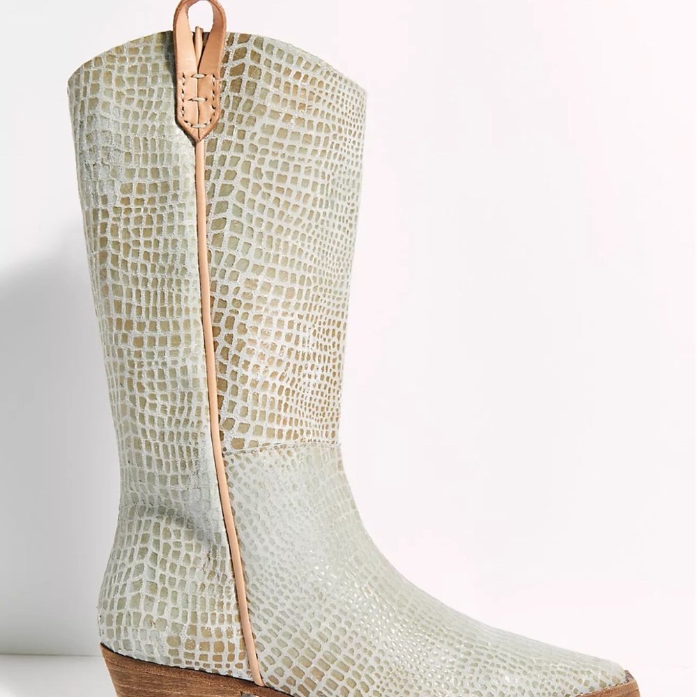 We The Free Cream Croc-Patterned Heeled Boots